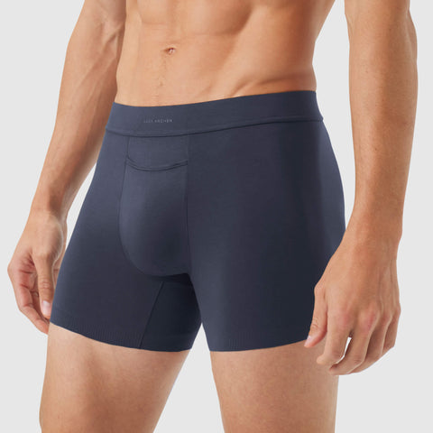 Jetsetter Boxer Brief 3-Pack featuring MicroModal fabric, Zero-G Pouch, and flat leg seams for ultimate comfort.