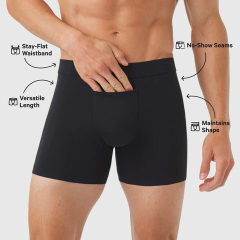 Jetsetter Boxer Brief 3-Pack showcasing stay-flat waistband, no-show seams, and versatile length for ultimate comfort.