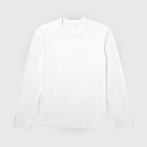 White Precision Long Sleeve Tee, organic cotton, breathable, hypoallergenic, wrinkle-resistant.