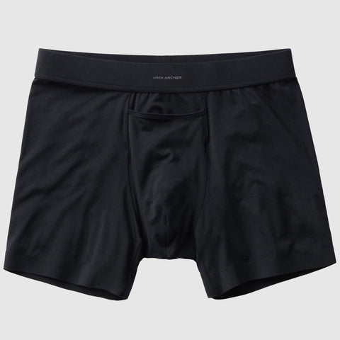 Jetsetter Boxer Brief 3-Pack in black with supportive Zero-G pouch and flat leg seams.