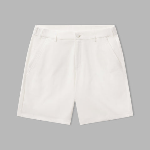 White Jetsetter Tech Short with innovative fabric for a consistent fit.