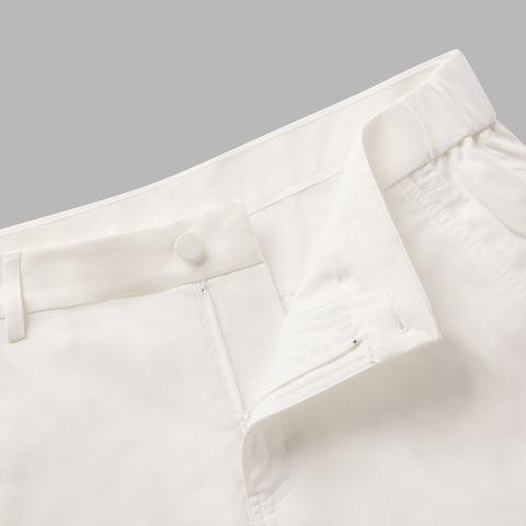 White Jetsetter Tech Short with a durable, consistent fit fabric.