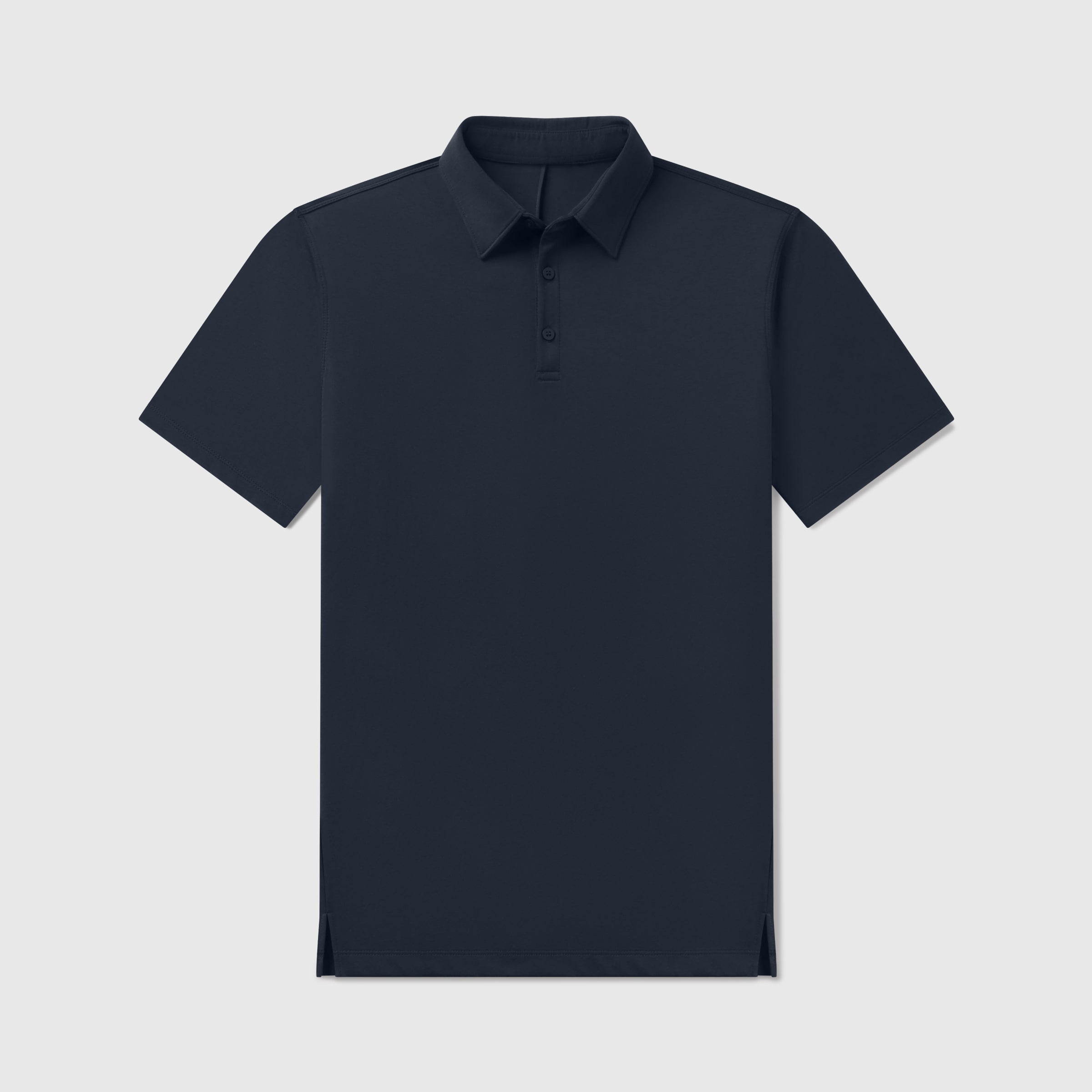 Tech Polo in black with tailored cut and structured collar.