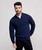 A man wearing the Jetsetter Quarter-Zip Sweater in Navy