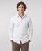A man wearing the Everywear Shirt Shorter Length in True White with a classic fit.