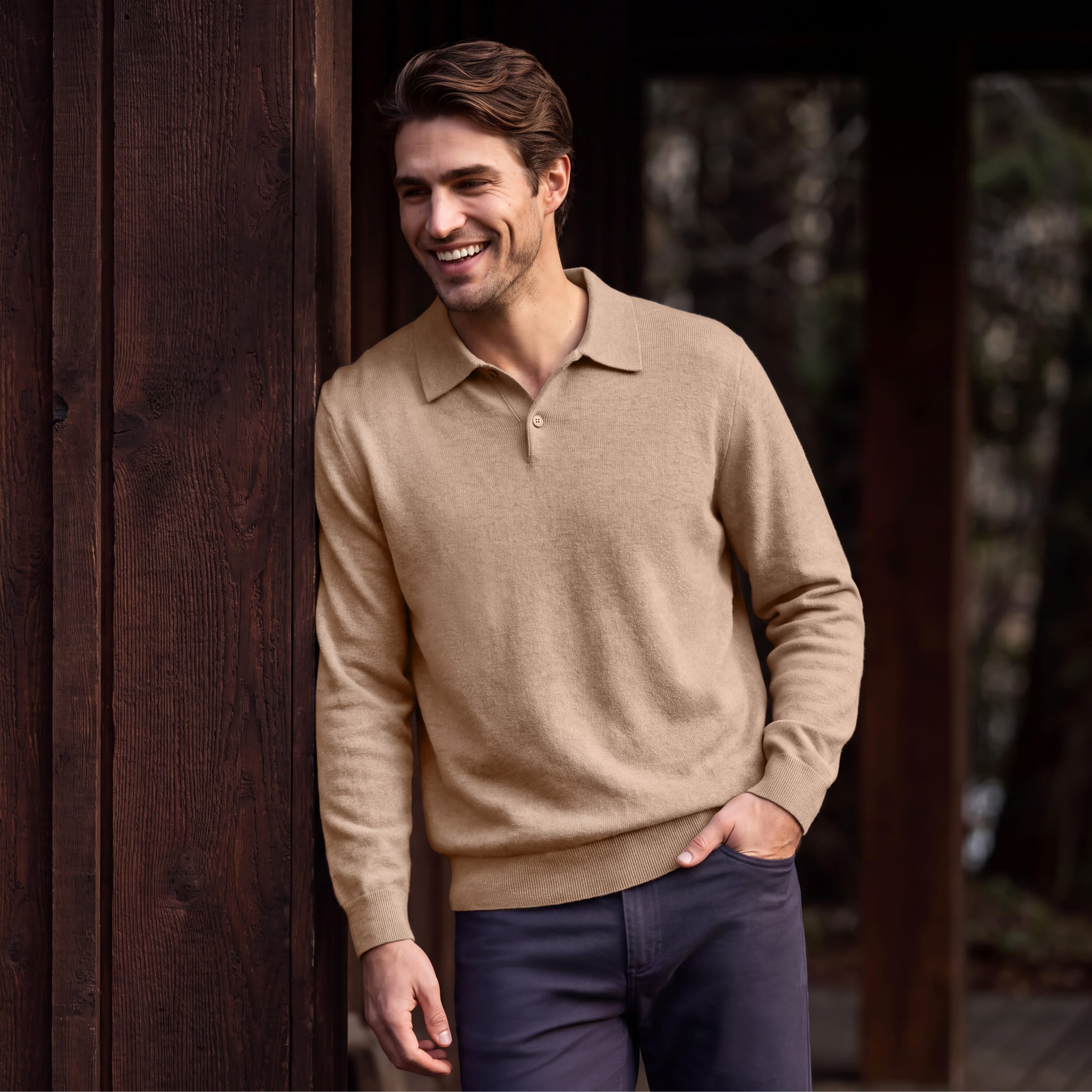 Men's Long Sleeve Sweater Polo | Cashmere Blend | Jack Archer