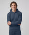 A man wearing the Sandwash Hoodie in Tidal Blue, front view