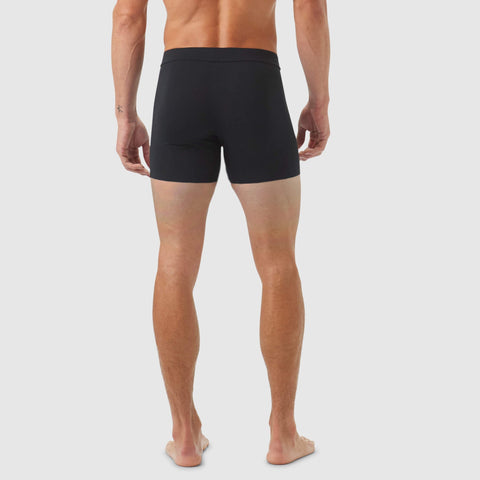 Back view of Jetsetter Boxer Brief in black, showcasing smooth, stretchy MicroModal fabric and comfortable waistband.