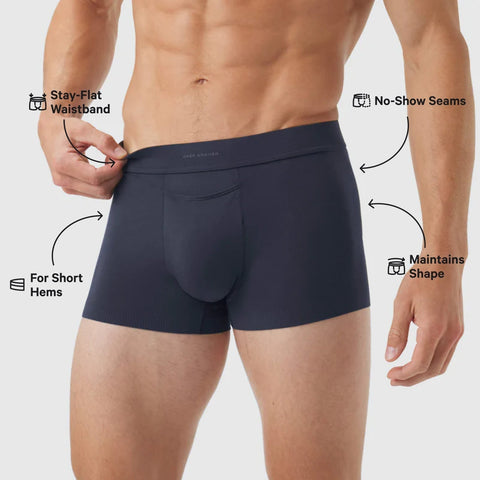 Jetsetter Boxer Briefs highlighting stay-flat waistband, no-show seams, lightweight design.