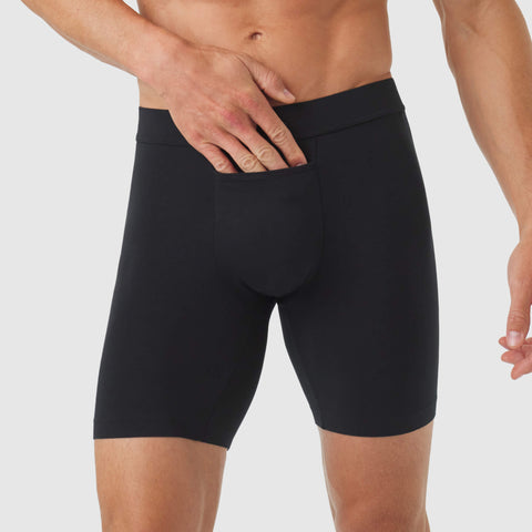 Jetsetter Boxer Briefs in black with a supportive pouch, made of smooth MicroModal fabric.