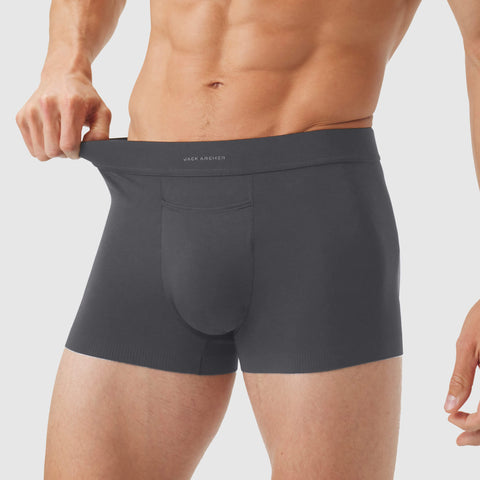 Men's Jetsetter Boxer Brief in dark gray with supportive pouch and smooth MicroModal fabric.