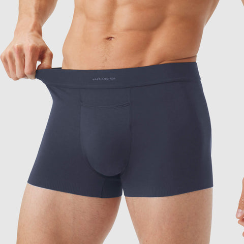 Jetsetter Boxer Brief in navy blue, featuring smooth MicroModal fabric and supportive Zero-G pouch.