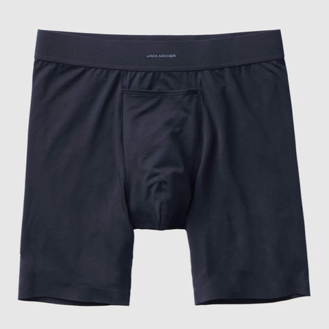 Jetsetter Boxer Brief in black with MicroModal fabric and supportive pouch.