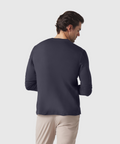 Precision Long Sleeve Tee in navy, crafted from organic cotton, worn by a model.