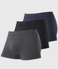 Jetsetter Boxer Brief 3-Pack in gray, black, and navy, featuring MicroModal fabric and supportive Zero-G pouch.