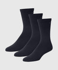 Three pairs of black 'Anytime Socks' in premium Pima cotton, designed for comfort and breathability.