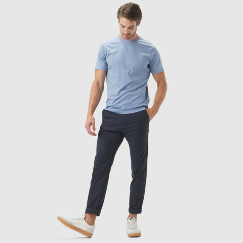 Golf Game Essentials pants in deep blue, launching soon.