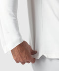Precision Long Sleeve Tee made from soft organic cotton, shown close-up on the shoulder and sleeve detailing.