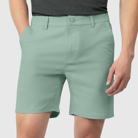 Jetsetter Tech Short in light green fabric, offering a consistent fit.