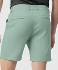Jetsetter Tech Short in mint green, innovative fabric, consistent fit, back view.