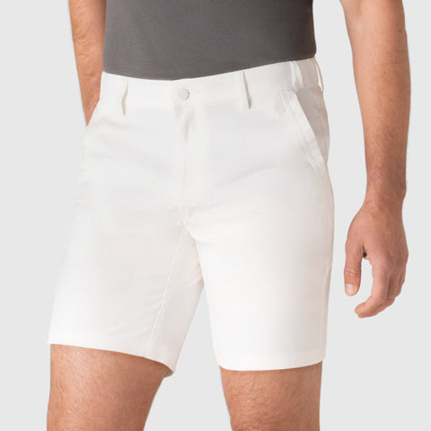 Jetsetter Tech Short in white, featuring innovative fabric and consistent fit.