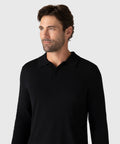 Legacy Polo Sweater in black, premium viscose blend knitwear.