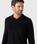 Legacy Polo Sweater in black, premium viscose blend knitwear.