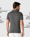 Tech Polo with tailored fit, posture-improving back seam, crisp collar, and bicep-enhancing sleeves.