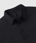 Black Tech Polo with structured collar and tailored fit.