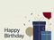 Happy Birthday gift card design with gift boxes, balloons and confetti on cream.