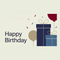 Happy Birthday gift card design with gift boxes, balloons and confetti on cream.