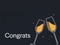 Congrats gift card design with two champagne flutes on charcoal.