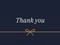 Thank you gift card design in white serif lettering with a gold ribbon on navy.