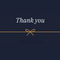 Thank you gift card design in white serif lettering with a gold ribbon on navy.