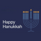 Happy Hanukkah gift card design with a lit nine-branch menorah on navy.