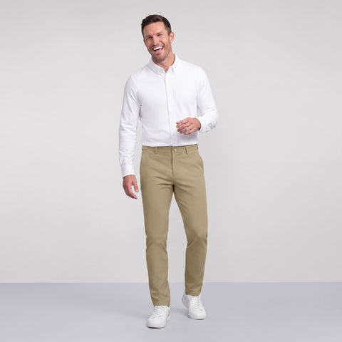 The Jetsetter Tech Pant Slim Fit in True Khaki worn in a lifestyle setting