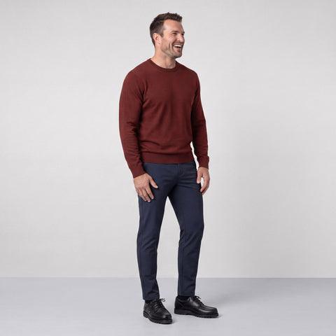 The Anytime Crewneck Sweater in Maroon shown from the side