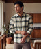 The Anytime Plaid Shirt in Blackwatch Cream Plaid, outdoor view