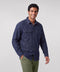 A dark wash chambray shirt with chest pockets, shown on a plain background.
