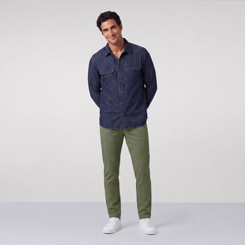Back view of the Chambray Shirt in Dark Wash