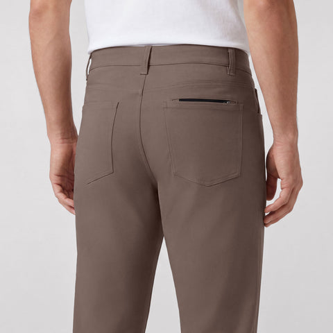 Back view of Charter Twill Pant in Deep Taupe showing back pocket and zipper details.