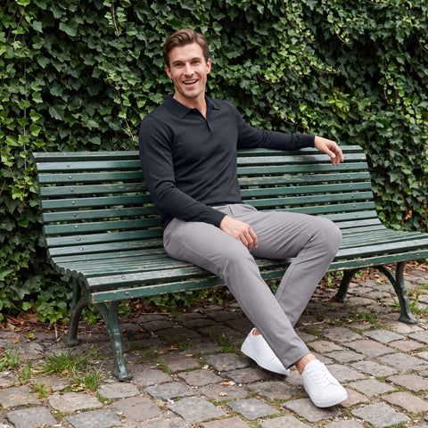 The Charter Twill Pant in Granite, outdoor lifestyle view
