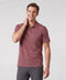 A man wearing Jack Archer Clubhouse Performance Polo in Maroon Stripe against a light background.