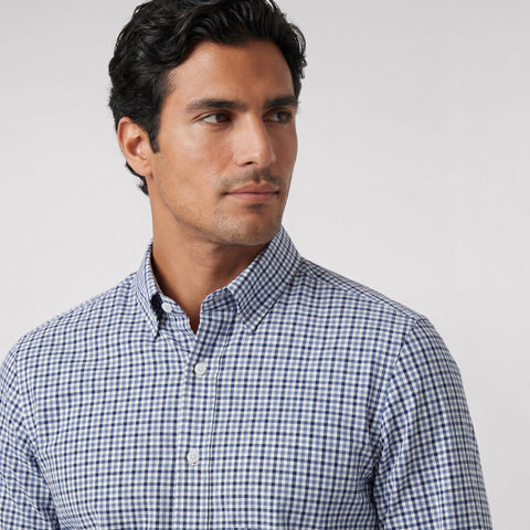 The Everywear Shirt Standard Length in Micro Check, folded flat on a neutral background.