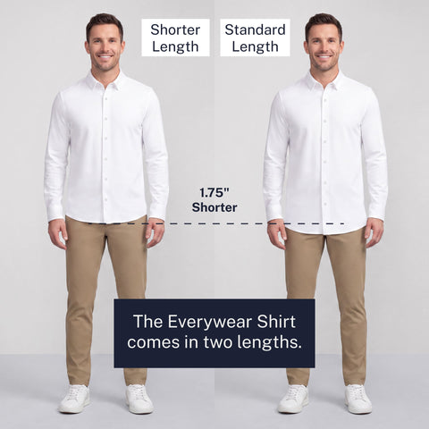 The Everywear Shirt Standard Length in Micro Check displayed in a casual lifestyle context.