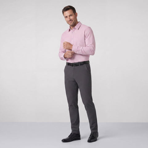 A secondary view of a man in the Everywear Shirt Standard Length in Soft Rose.