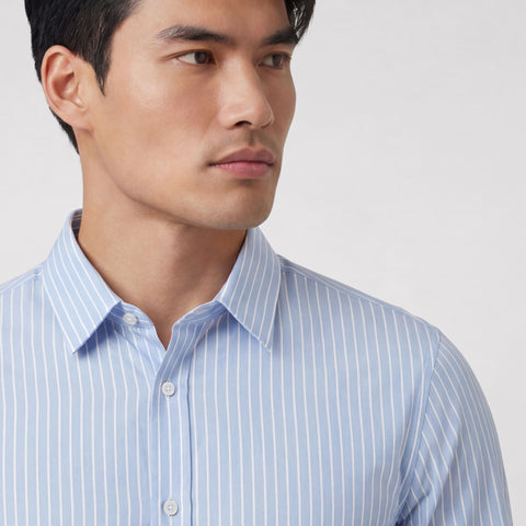 The Everywear Shirt Shorter Length in Fine Stripe, folded flat on a neutral background.