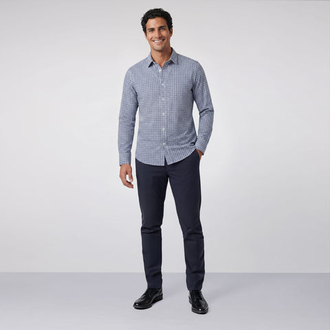 A secondary view of a man in the Everywear Shirt Shorter Length in Micro Check.