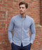 The Everywear Shirt Shorter Length in Micro Check worn in a lifestyle setting.