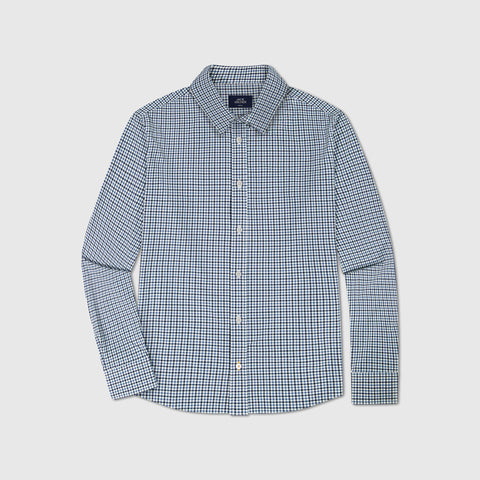 The Everywear Shirt Shorter Length in Micro Check worn for everyday wear.